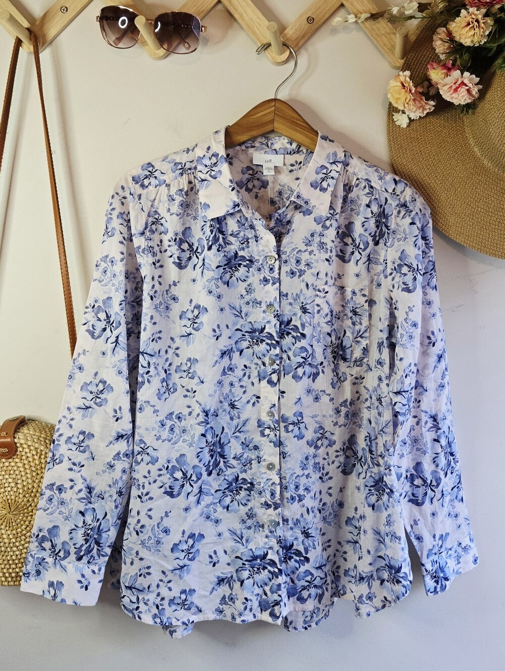 J. Jill Blue Floral Button-Down Blouse